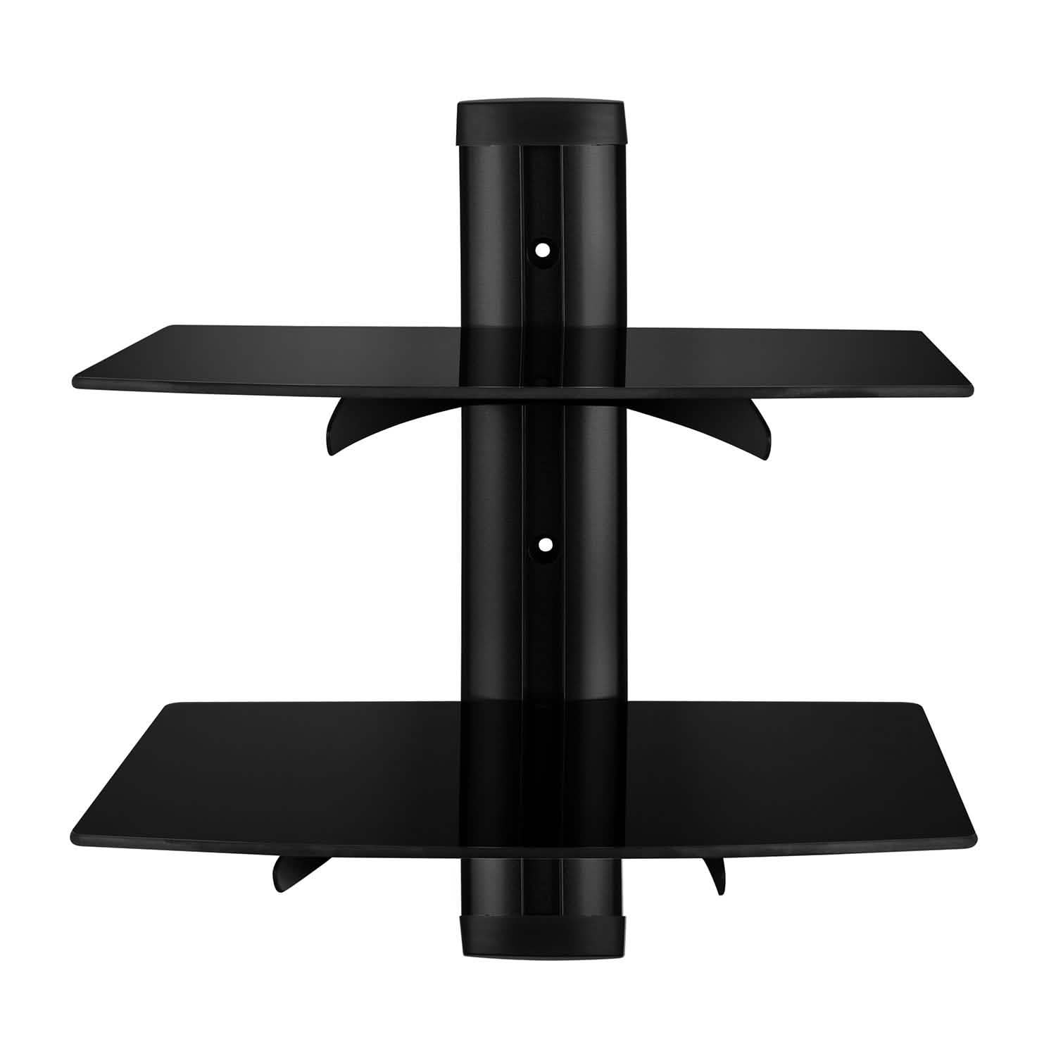 2 Tier Dual Glass Shelf Wall Mount Black TV & Video - Tophatter Daily Deals