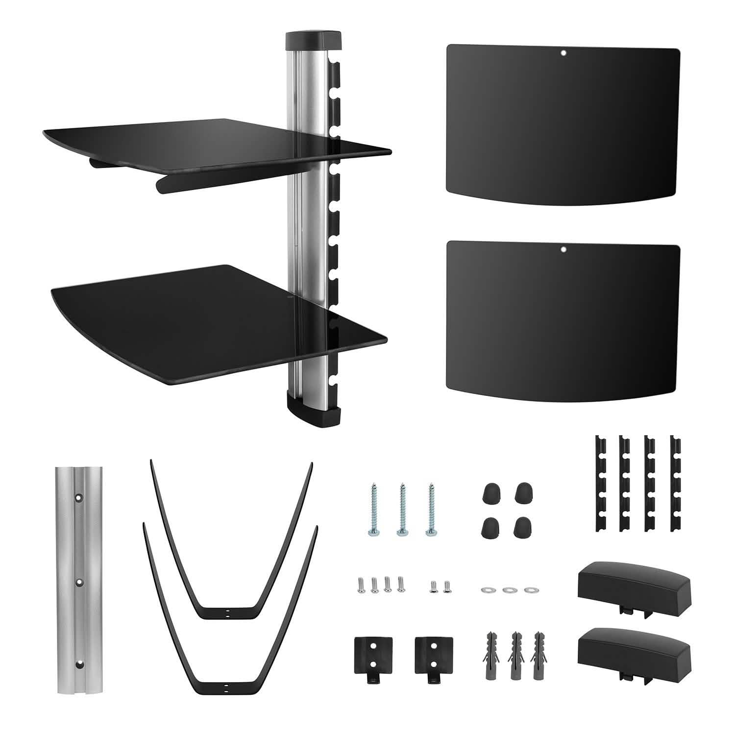 2 Tier Dual Glass Shelf Wall Mount TV & Video - Tophatter Daily Deals