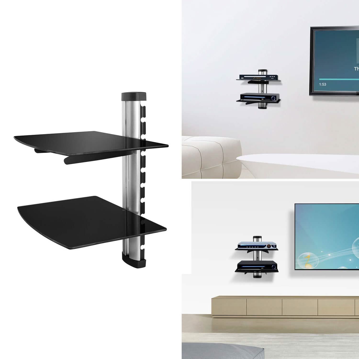 2 Tier Dual Glass Shelf Wall Mount TV & Video - Tophatter Daily Deals