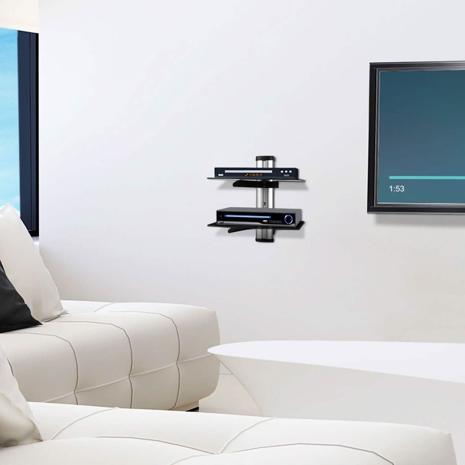 2 Tier Dual Glass Shelf Wall Mount TV & Video - Tophatter Daily Deals