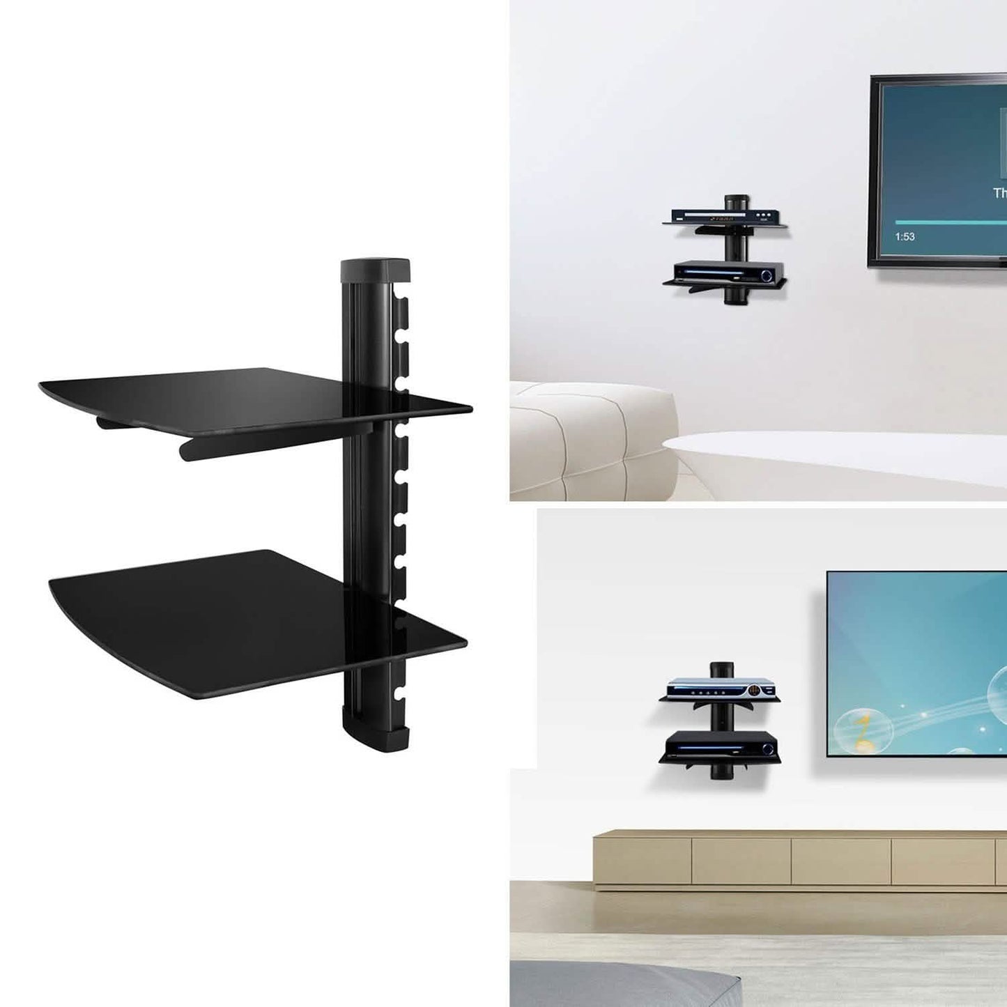 2 Tier Dual Glass Shelf Wall Mount TV & Video - Tophatter Daily Deals