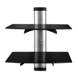 2 Tier Dual Glass Shelf Wall Mount Silver TV & Video - Tophatter Daily Deals