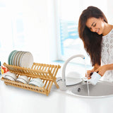 2-Tier Foldable Bamboo Dish Drying Rack Kitchen Storage - Tophatter Daily Deals