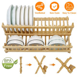 2-Tier Foldable Bamboo Dish Drying Rack Kitchen Storage - Tophatter Daily Deals