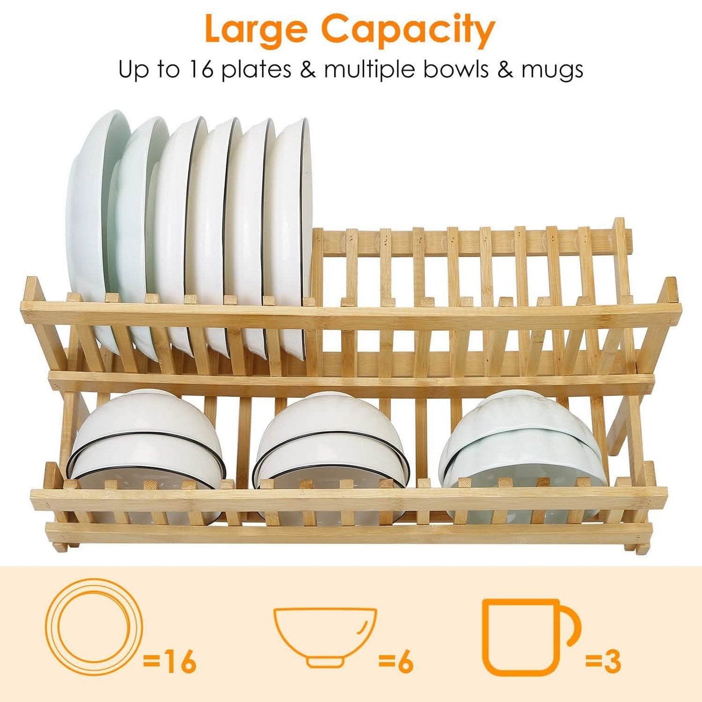 2-Tier Foldable Bamboo Dish Drying Rack Kitchen Storage - Tophatter Daily Deals