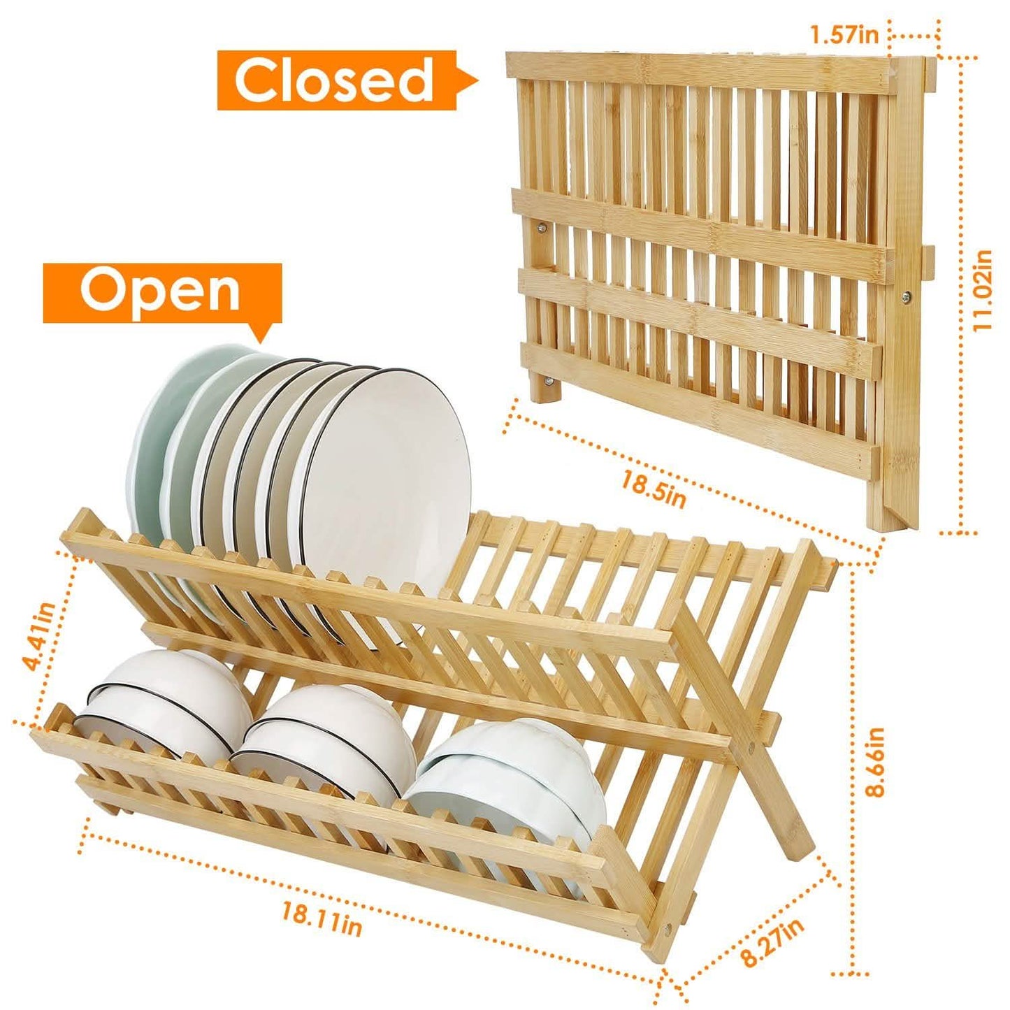 2-Tier Foldable Bamboo Dish Drying Rack Kitchen Storage - Tophatter Daily Deals
