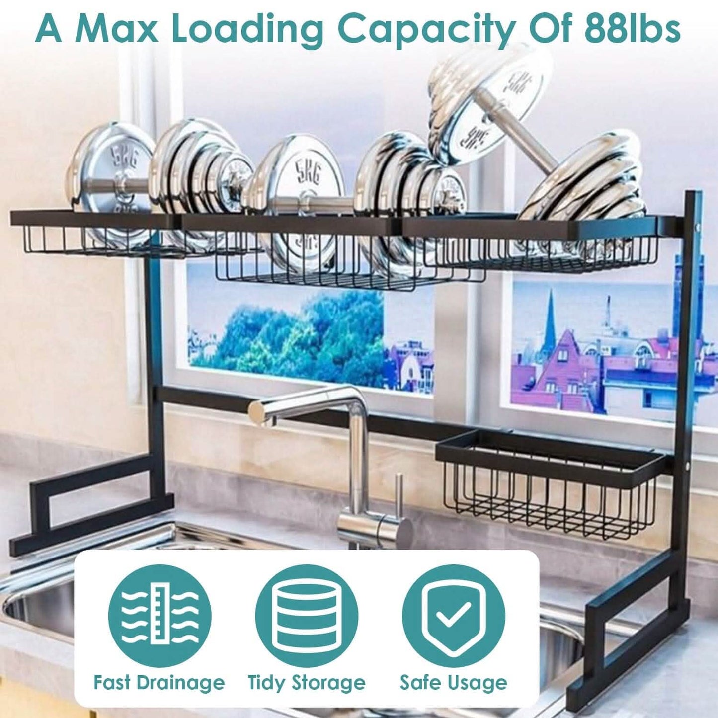 2-Tier Over the Sink Dish Drying Rack Kitchen Storage - Tophatter Daily Deals