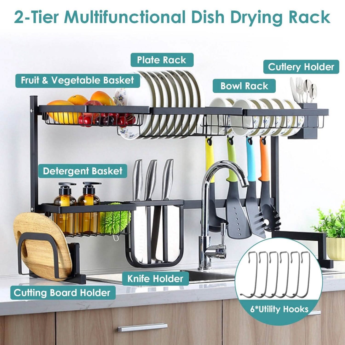 2-Tier Over the Sink Dish Drying Rack Kitchen Storage - Tophatter Daily Deals
