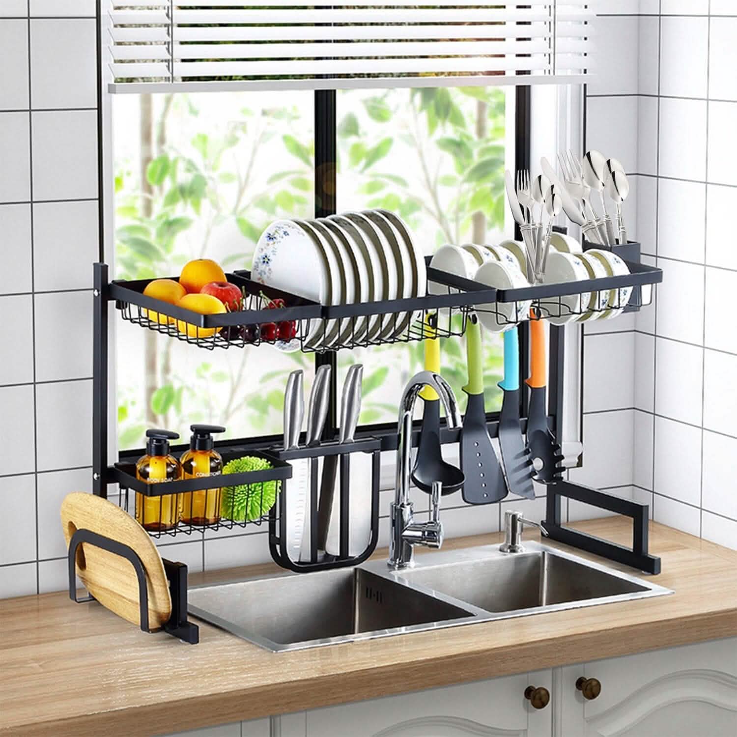 2-Tier Over the Sink Dish Drying Rack Kitchen Storage - Tophatter Daily Deals