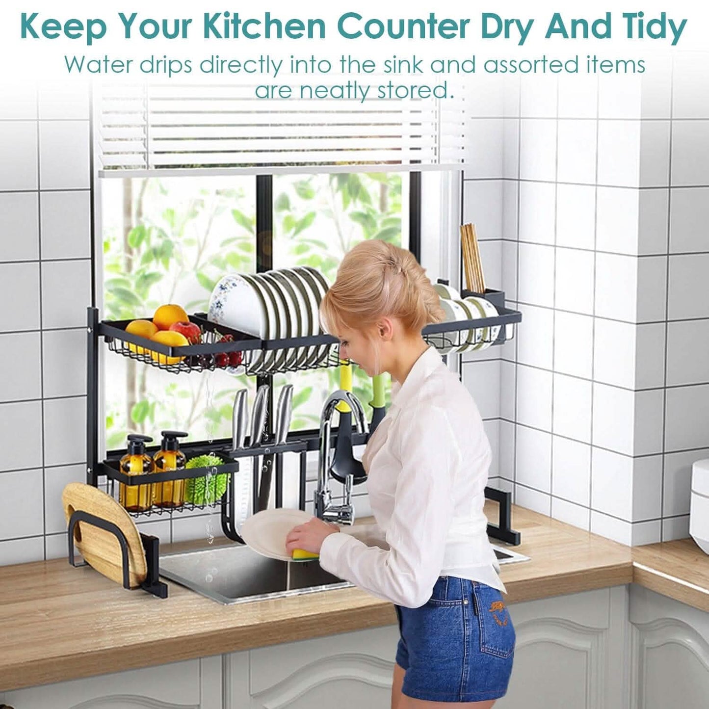 2-Tier Over the Sink Dish Drying Rack Kitchen Storage - Tophatter Daily Deals