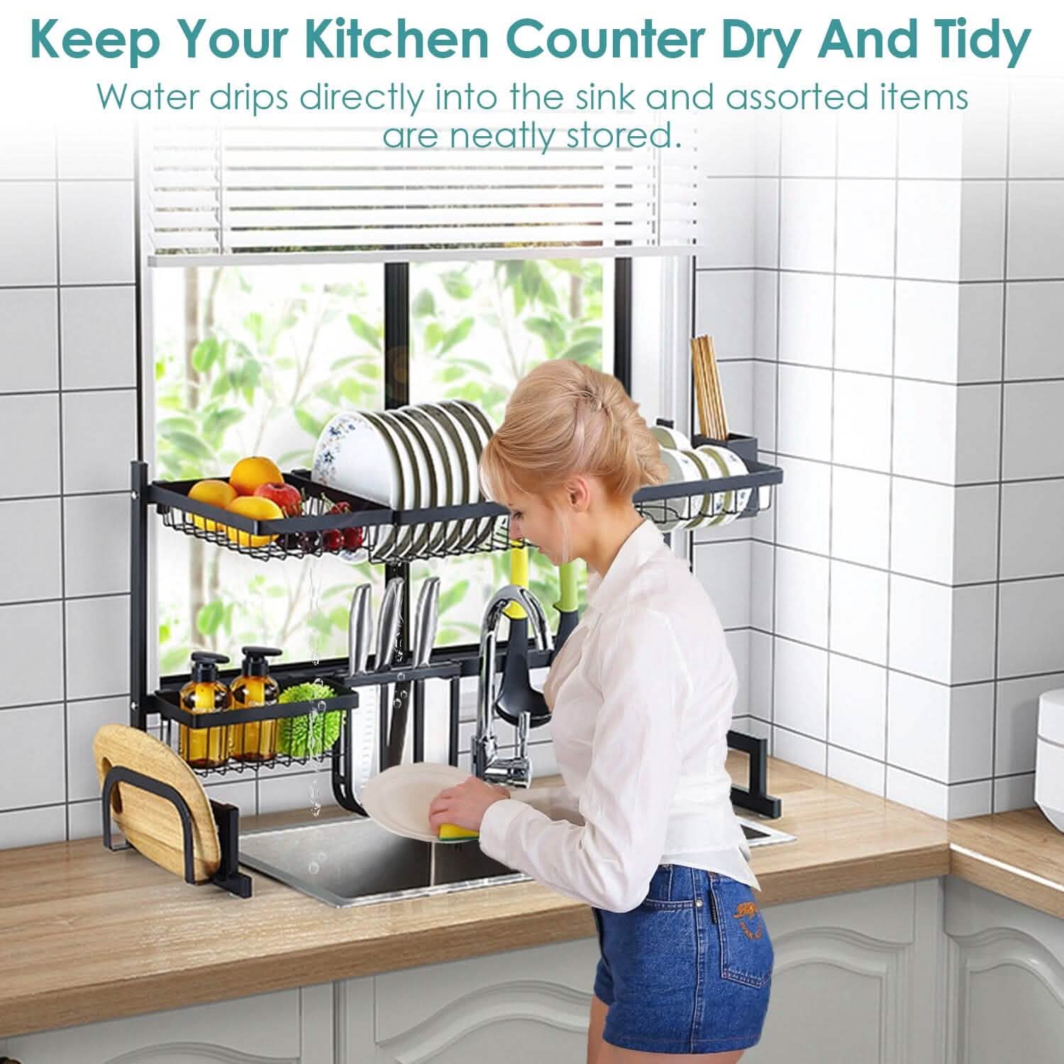 2-Tier Over the Sink Dish Drying Rack Kitchen Storage - Tophatter Daily Deals