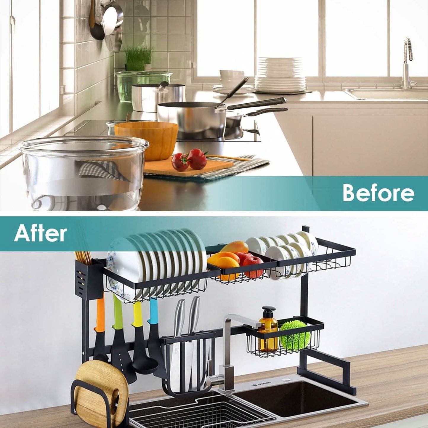 2-Tier Over the Sink Dish Drying Rack Kitchen Storage - Tophatter Daily Deals
