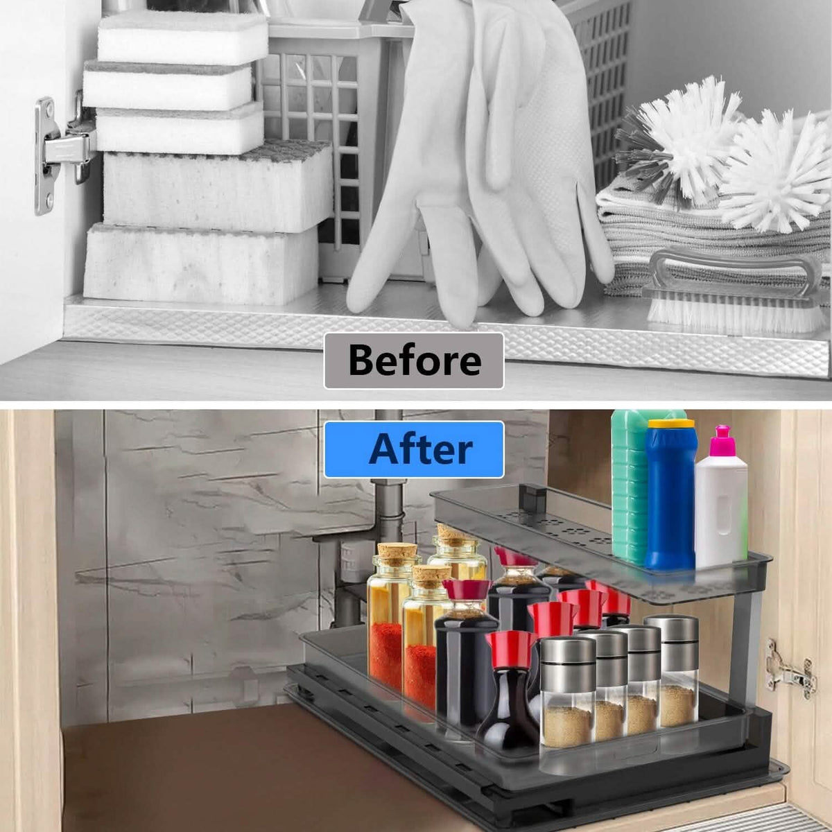 2-Tier Pull Out Under Sink Organizer Kitchen Storage - Tophatter Daily Deals