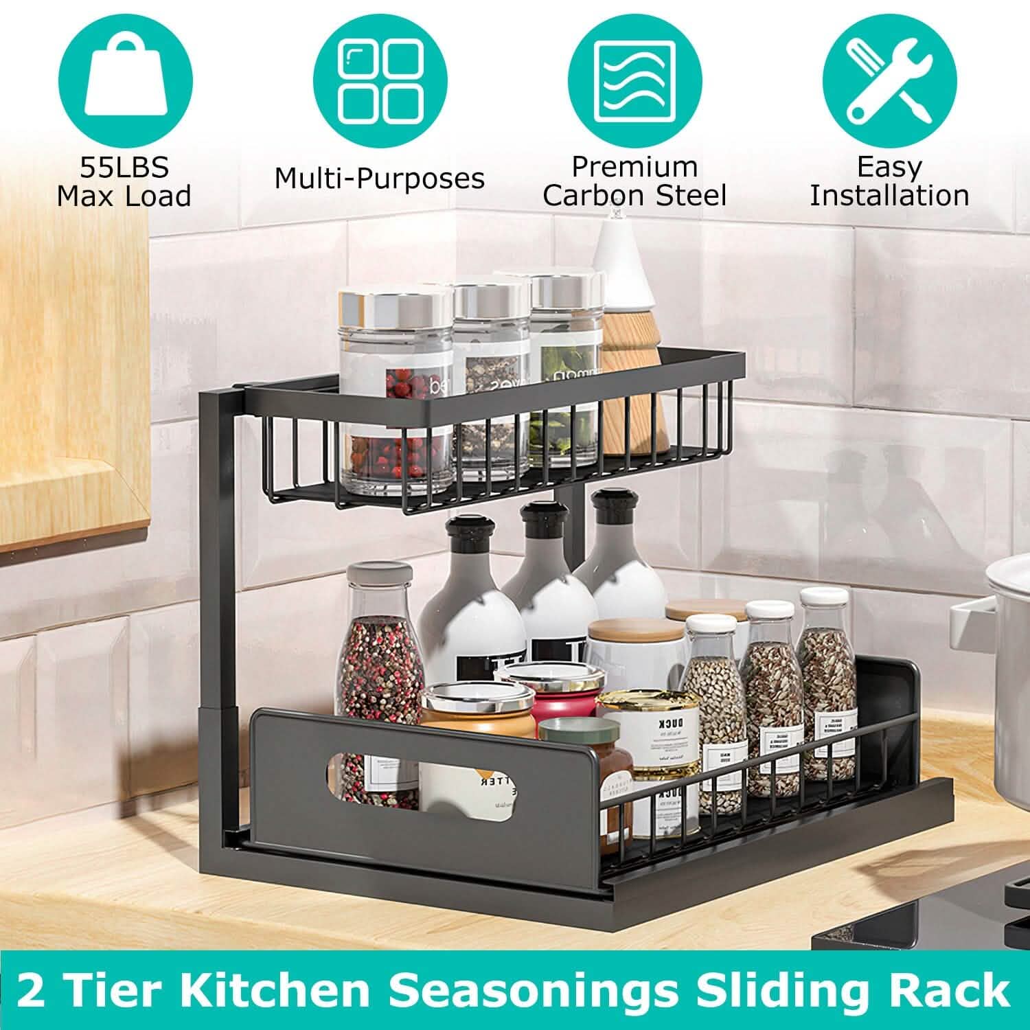 2-Tier Under Sink Organizer Pull Out Basket Storage Kitchen Storage - Tophatter Daily Deals