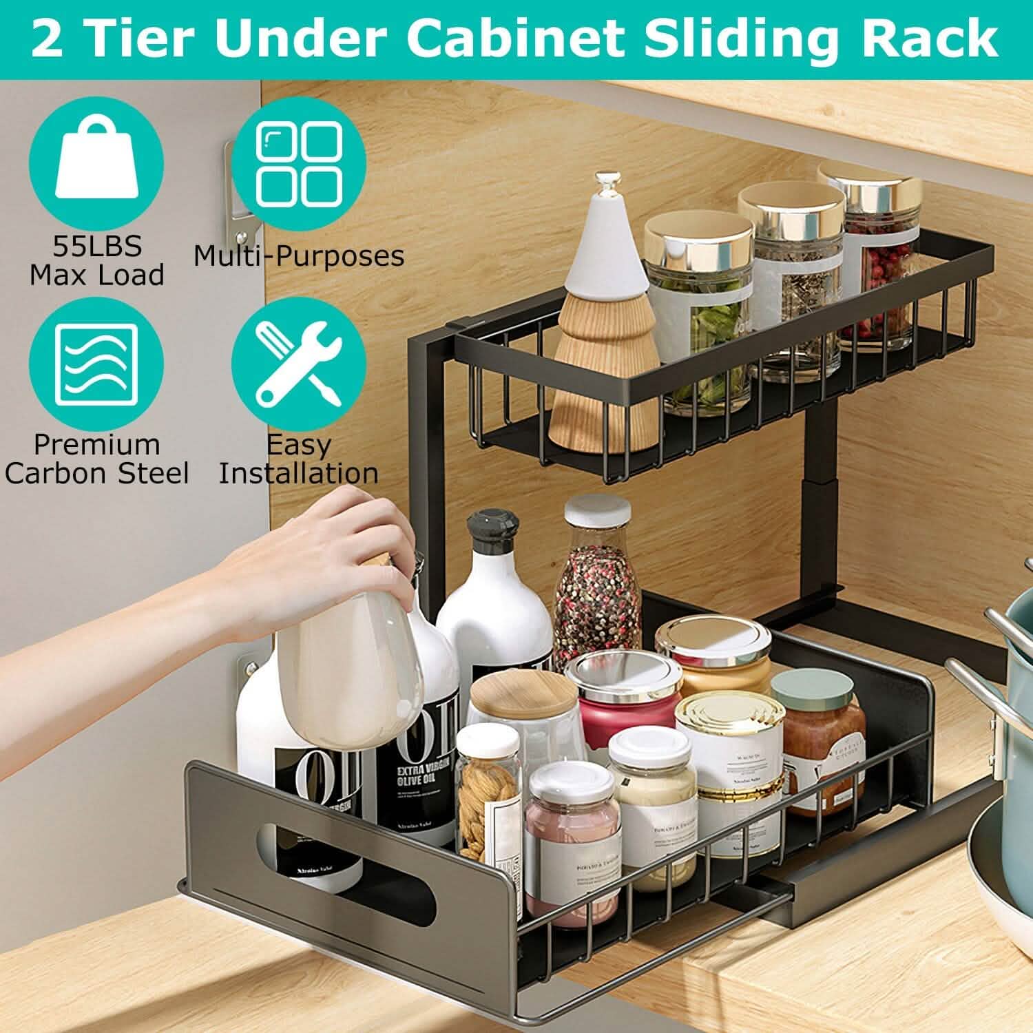 2-Tier Under Sink Organizer Pull Out Basket Storage Kitchen Storage - Tophatter Daily Deals