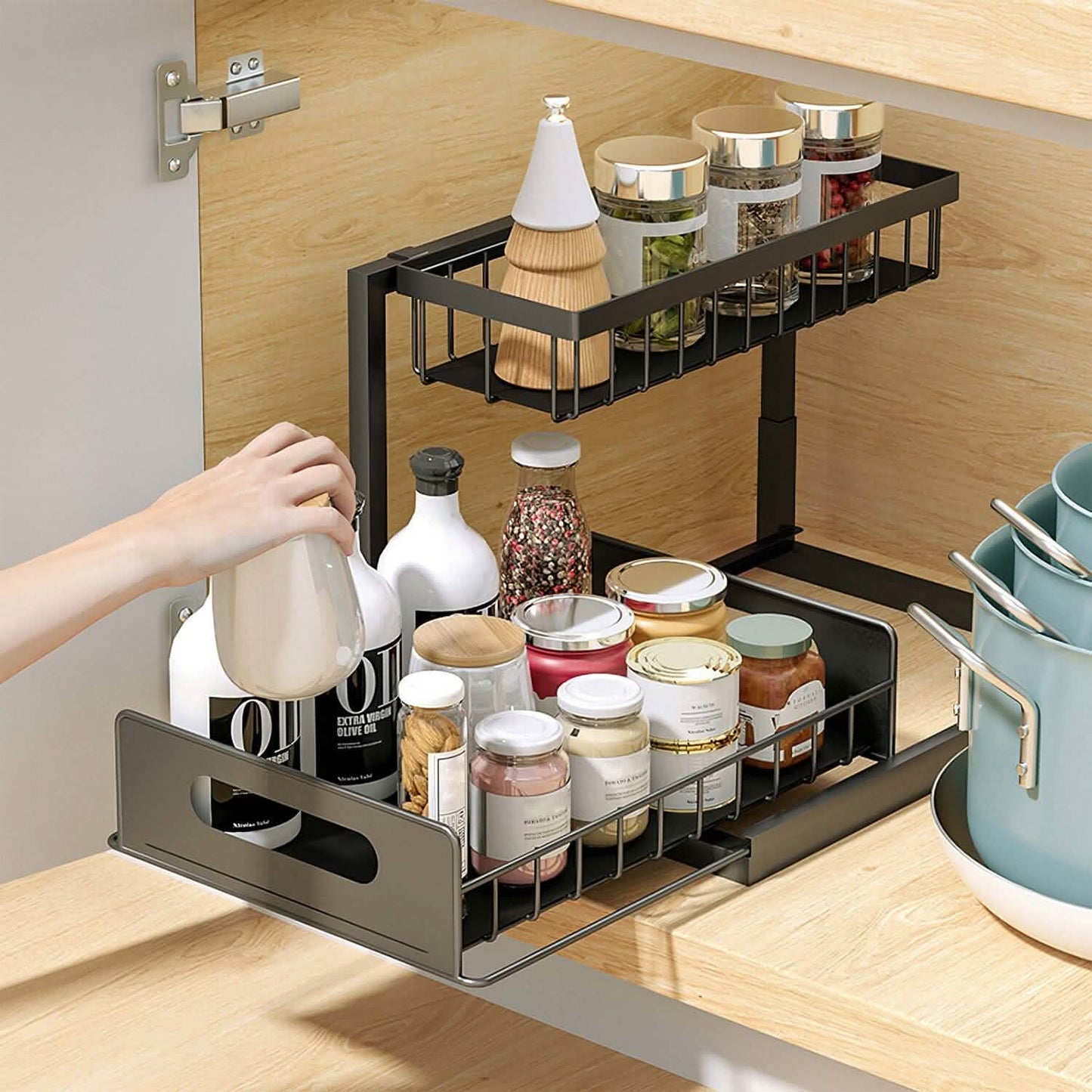 2-Tier Under Sink Organizer Pull Out Basket Storage Kitchen Storage - Tophatter Daily Deals