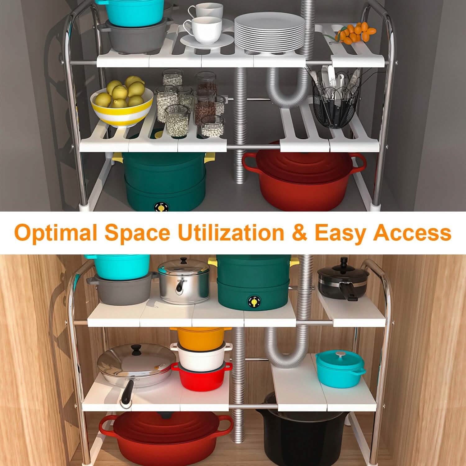 2-Tier Under Sink Organizer Retractable Kitchen Rack Holder Kitchen Storage - Tophatter Daily Deals