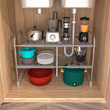 2-Tier Under Sink Organizer Retractable Kitchen Rack Holder Kitchen Storage - Tophatter Daily Deals