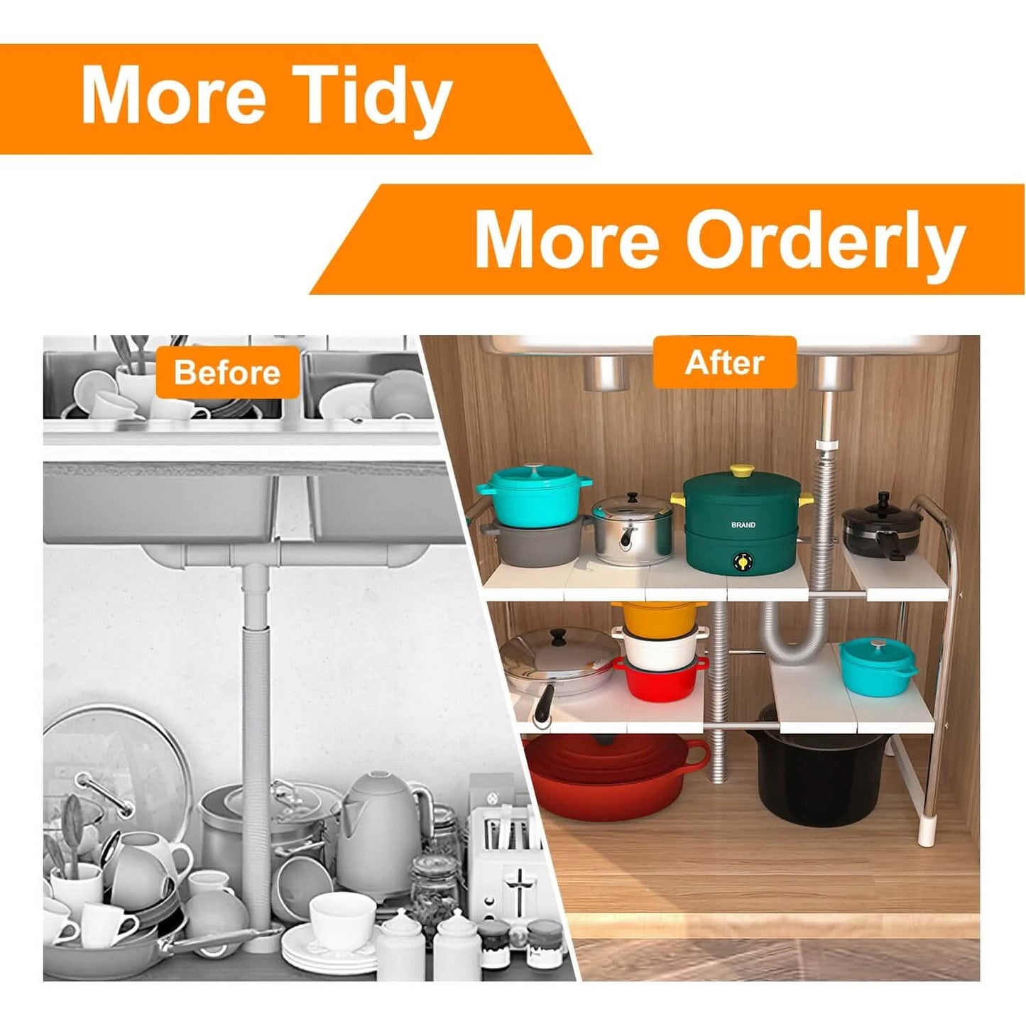 2-Tier Under Sink Organizer Retractable Kitchen Rack Holder Kitchen Storage - Tophatter Daily Deals