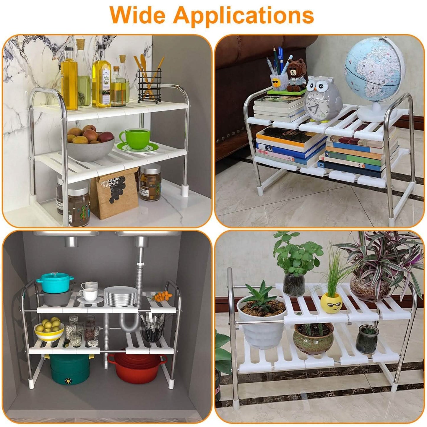 2-Tier Under Sink Organizer Retractable Kitchen Rack Holder Kitchen Storage - Tophatter Daily Deals