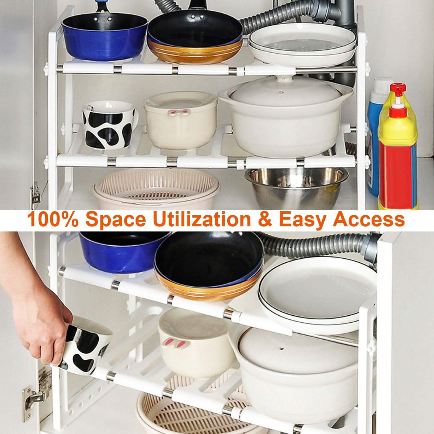 2-Tier Under Sink Organizer Retractable Space Saving Storage Kitchen Storage - Tophatter Daily Deals