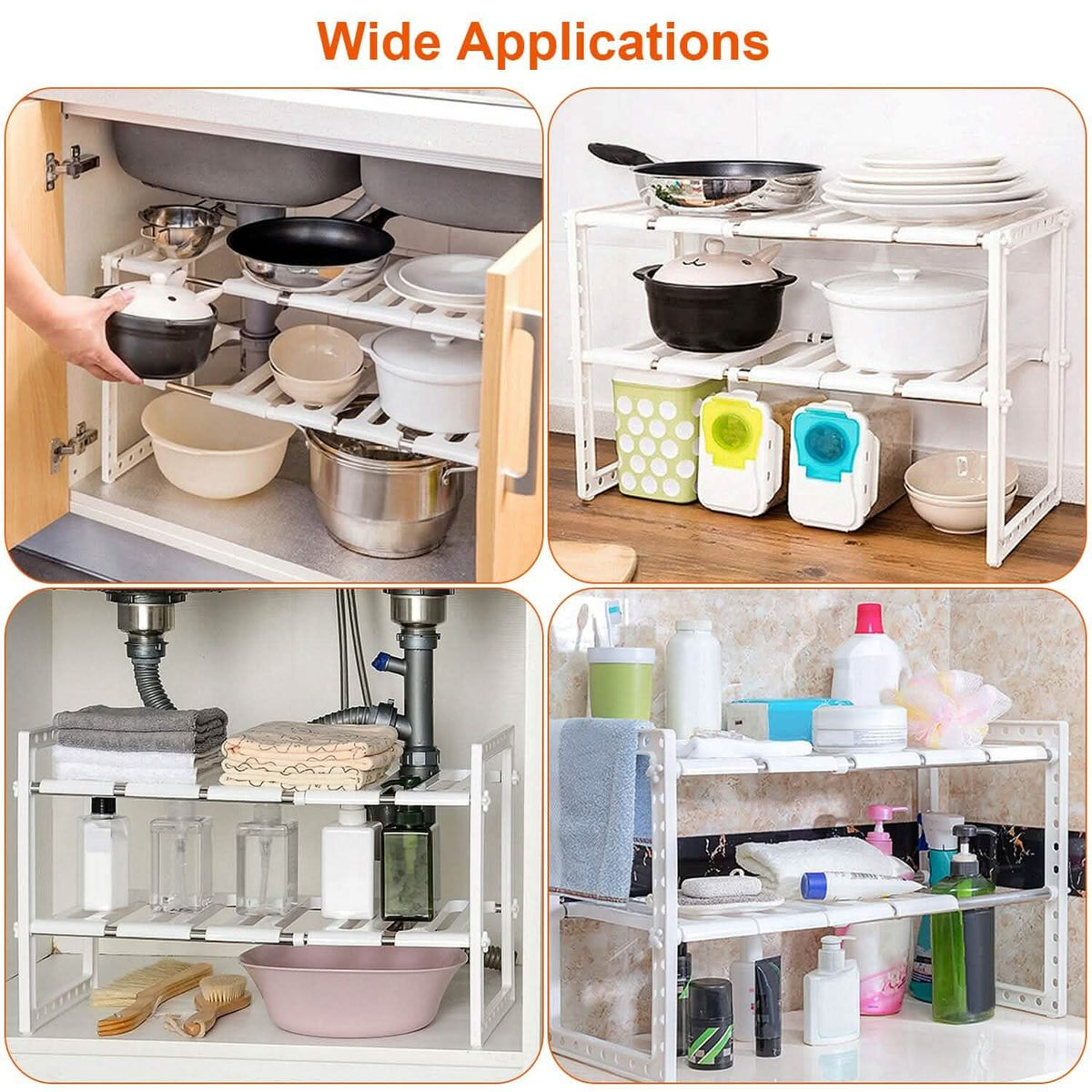 2-Tier Under Sink Organizer Retractable Space Saving Storage Kitchen Storage - Tophatter Daily Deals