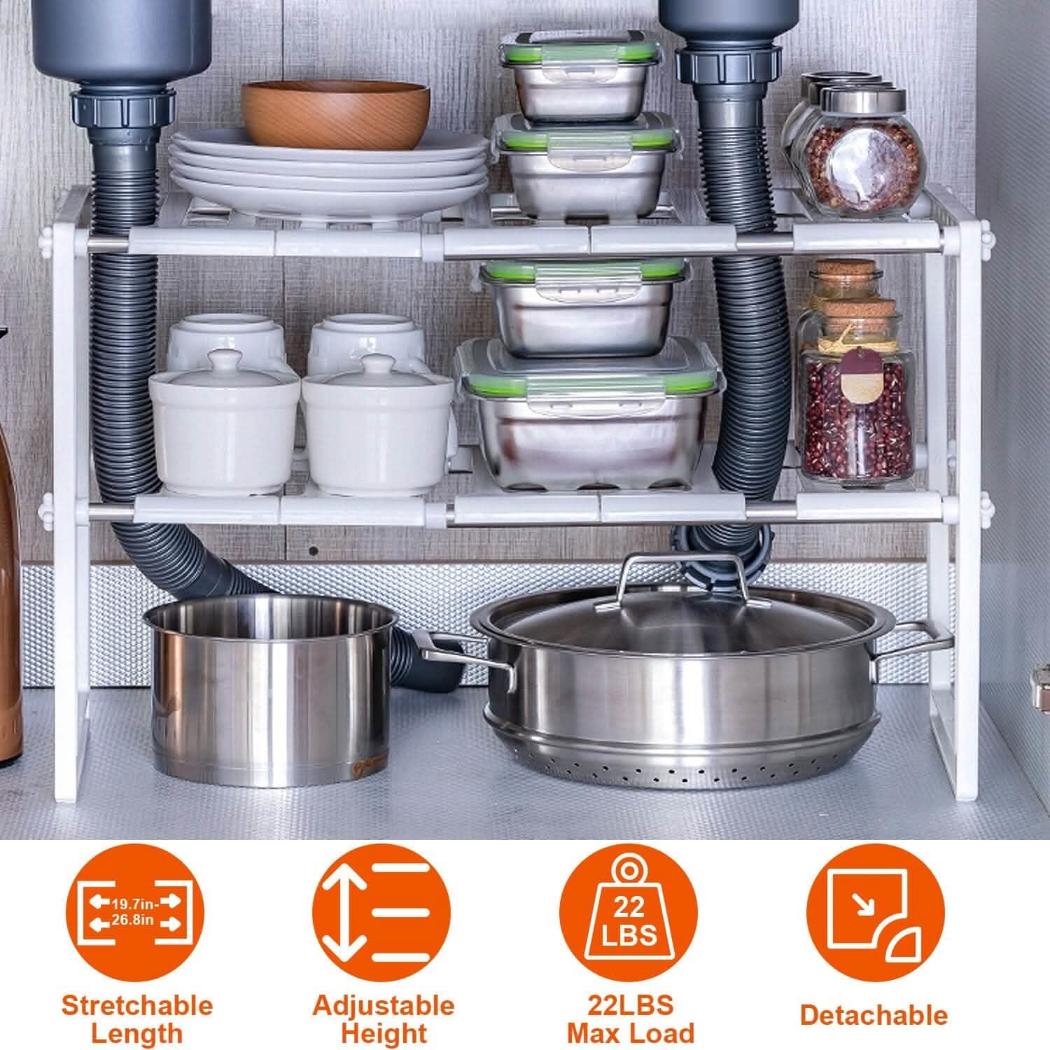 2-Tier Under Sink Organizer Retractable Space Saving Storage Kitchen Storage - Tophatter Daily Deals
