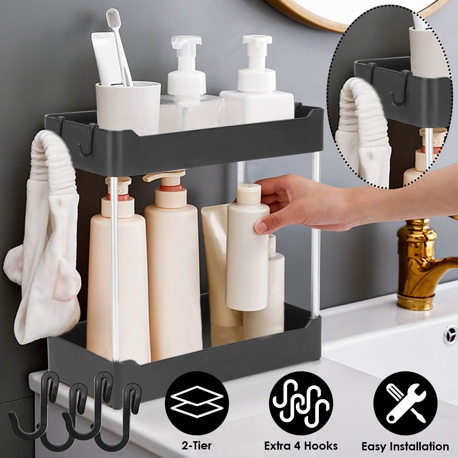 2-Tier Under Sink Shelf Organizer Storage & Organization - Tophatter Daily Deals