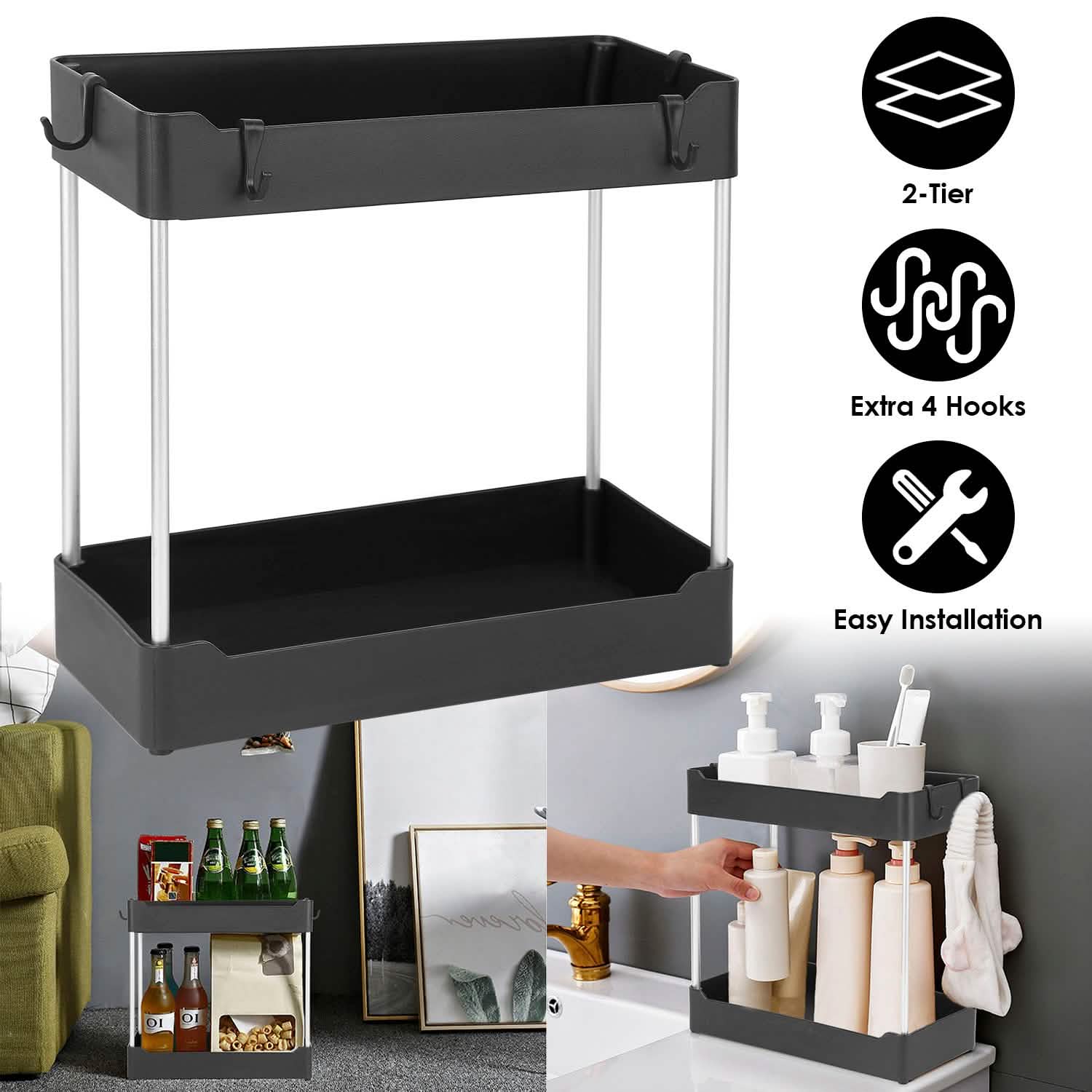 2-Tier Under Sink Shelf Organizer Storage & Organization - Tophatter Daily Deals