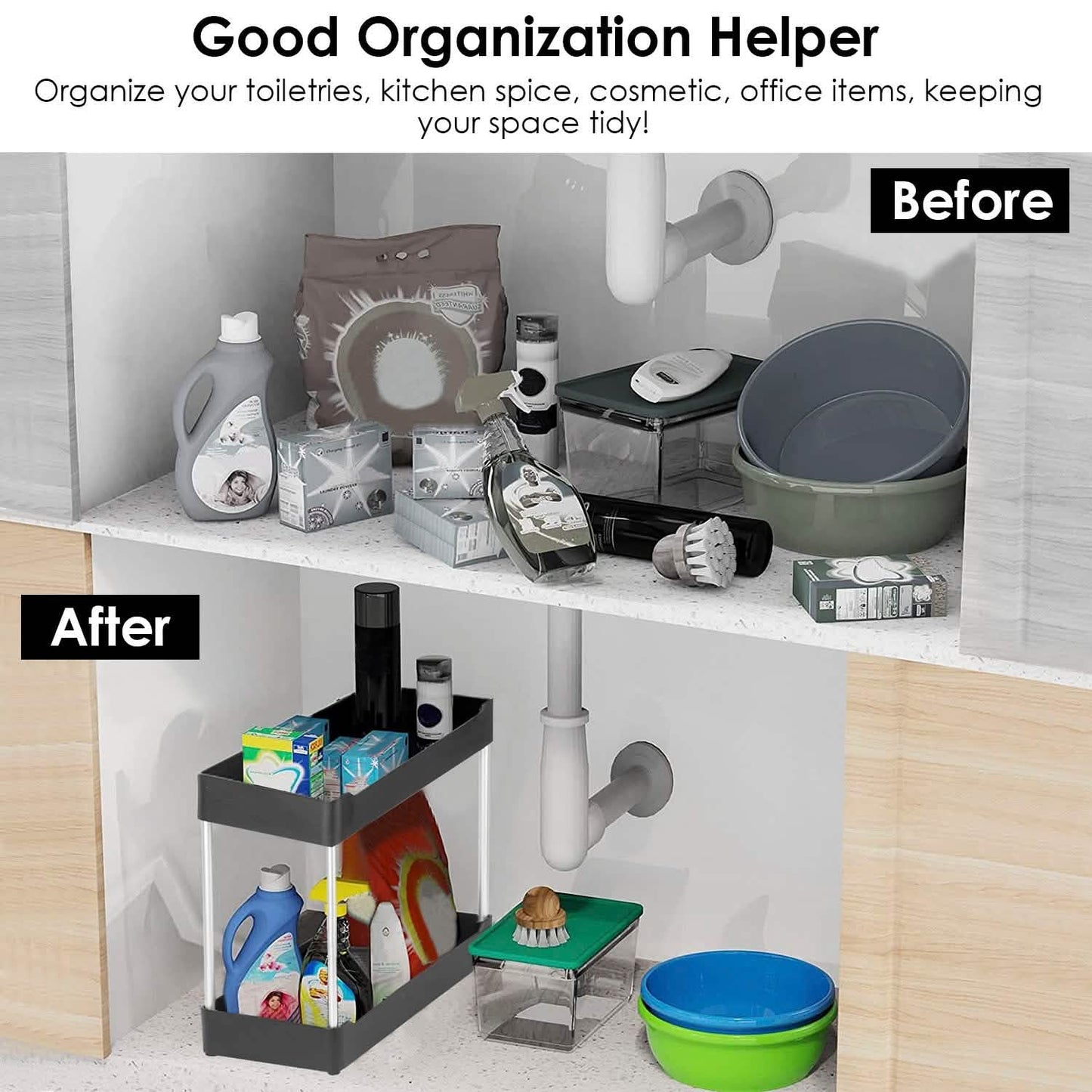 2-Tier Under Sink Shelf Organizer Storage & Organization - Tophatter Daily Deals