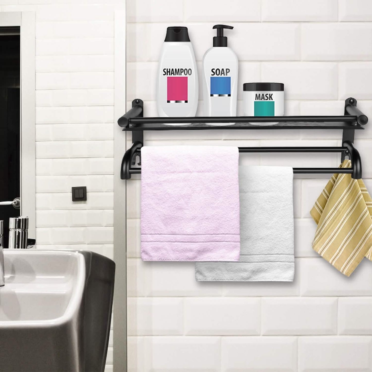 2-Tier Wall Mounted Towel Rack Bath - Tophatter Daily Deals
