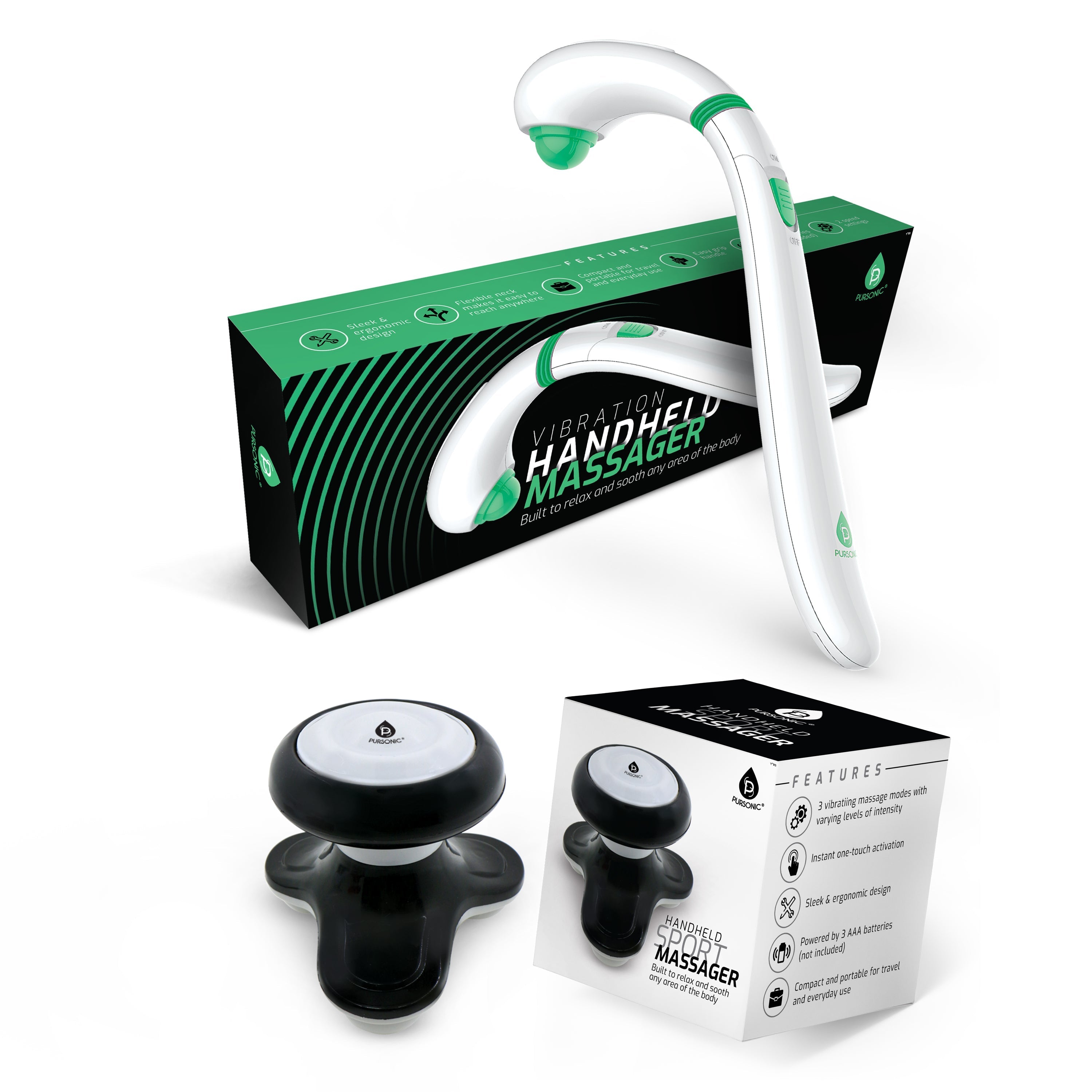 Pursonic Wand Massager With Mini Handheld Massager Black Massagers & Wraps - Tophatter Daily Deals