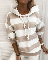 Soft Women’s Hooded Pullover - Striped Relaxed Cotton, Casual Beige - Tophatter Daily Deals