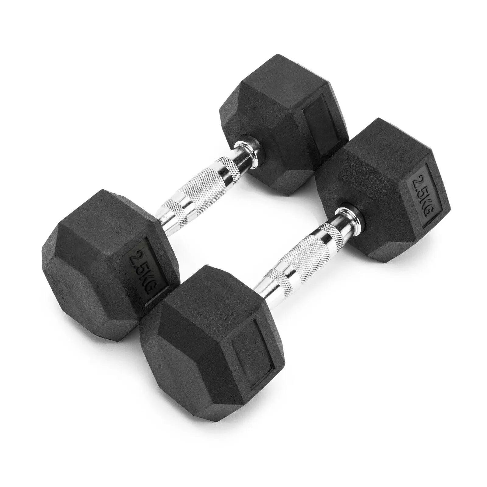 Hex Dumbbells Set - 2.5kg-30kg Pair of Cast Iron Dumbbell Hand Weights Rubber Encased Hexagonal Gym 2 x 2.5 Kg Dumbbeells - Tophatter Daily Deals