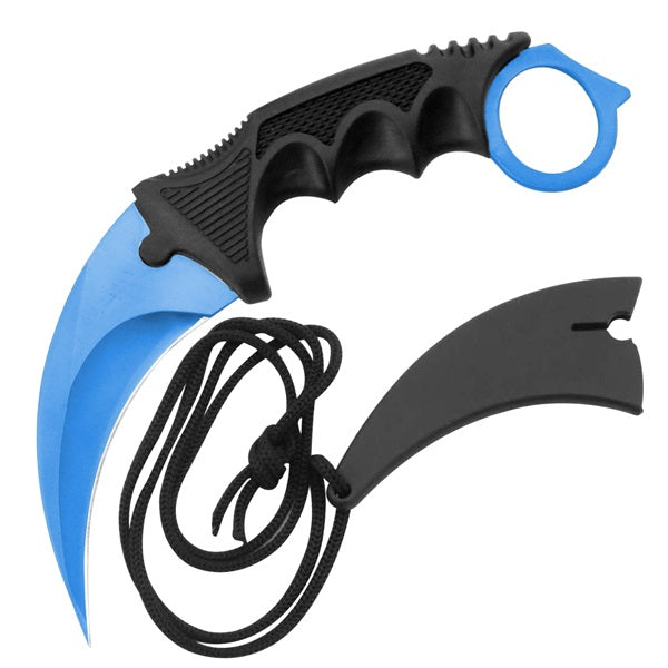 Blue Tactical Combat Karambit Neck Knife Survival Hunting Fixed Blade - Tophatter's Guns'N'Weapons Store Collectible Weapons - Tophatter Daily Deals