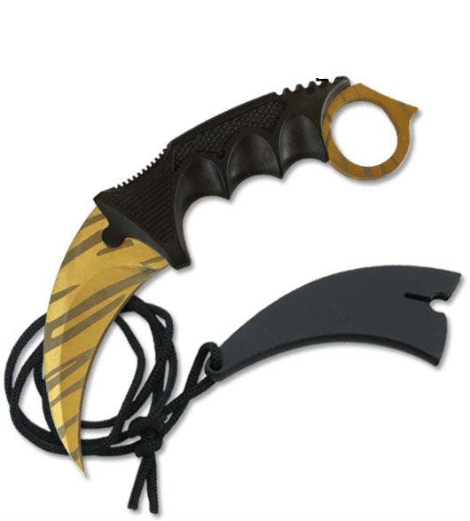 Golden Tactical Combat Karambit Neck Claw Knife Fixed Blade - TOPHATTER'S ARMORY DEALS Collectible Weapons - Tophatter Daily Deals