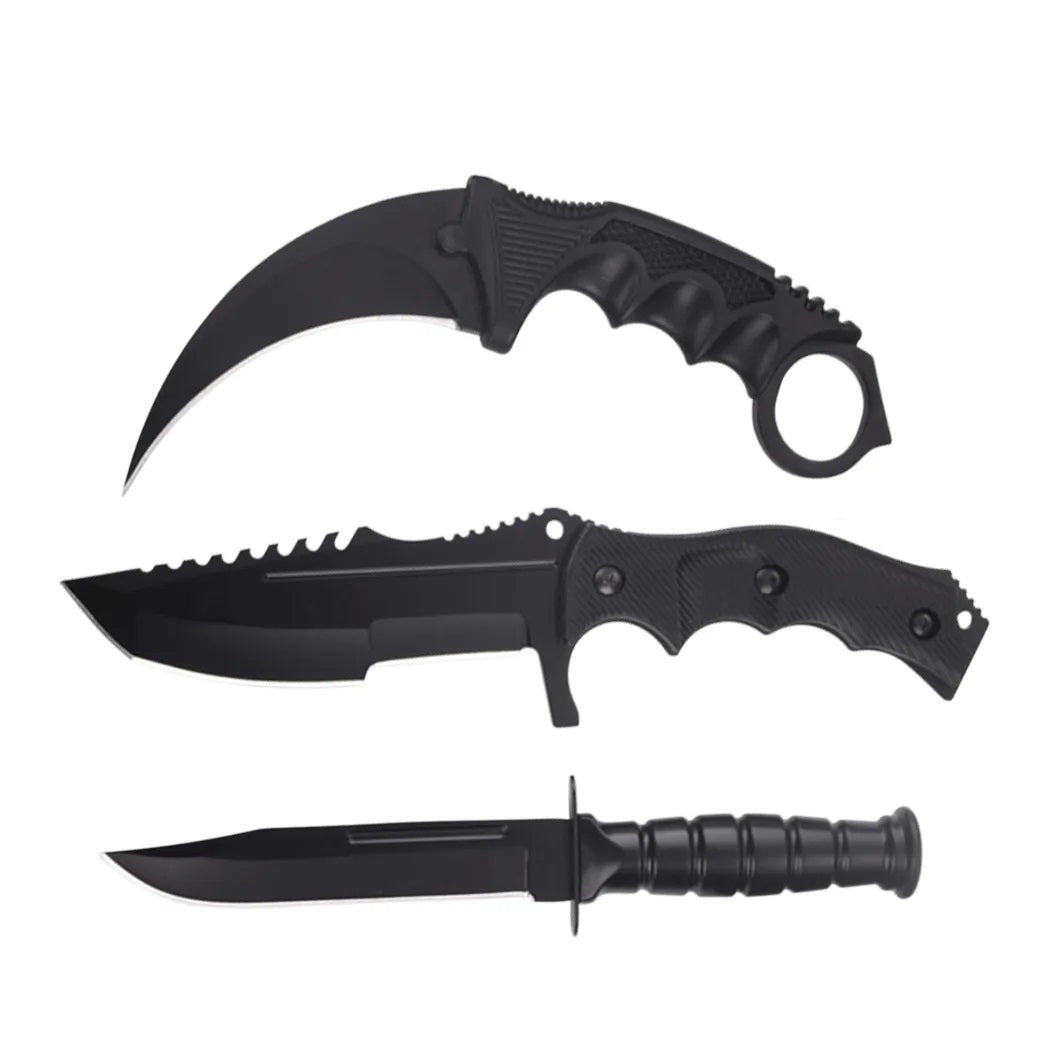 3 Pc Combo CSGO Black Tactical Fixed Blade Knife Set - Karambit, Huntsman, Combat Knife - TOPHATTER'S ARMORY DEALS Collectible Weapons - Tophatter Daily Deals