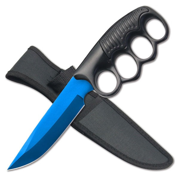 9.5" Military Tactical Trench Knife Combat Fixed Blade Blue Knife Collectible Weapons - Tophatter Daily Deals