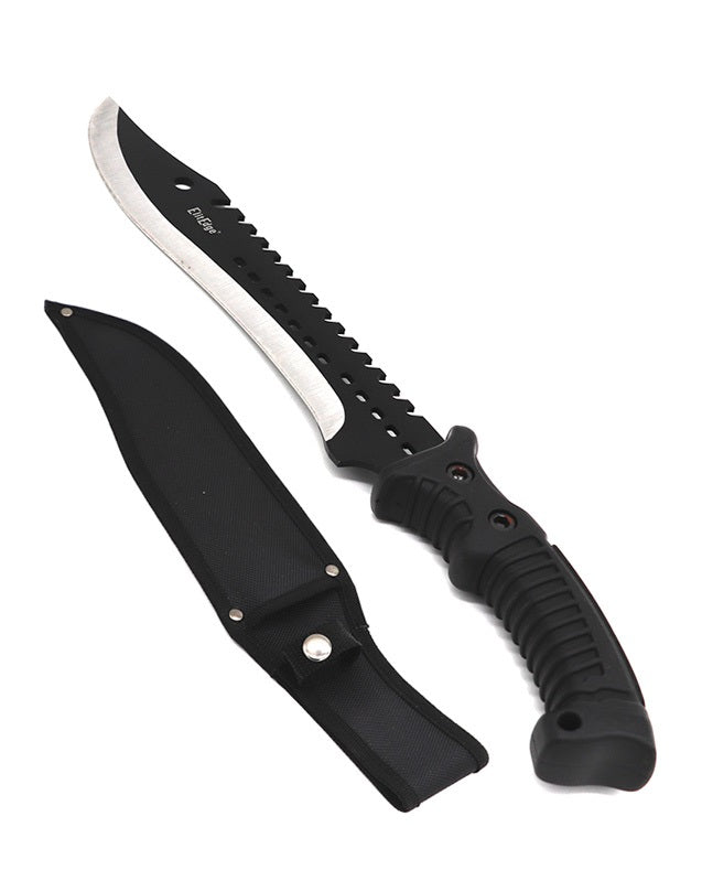 16" Fixed Blade Outdoor Hunting Knife, Black Rubberized Handle - Tophatter's Guns'N'Weapons Store Collectible Weapons - Tophatter Daily Deals