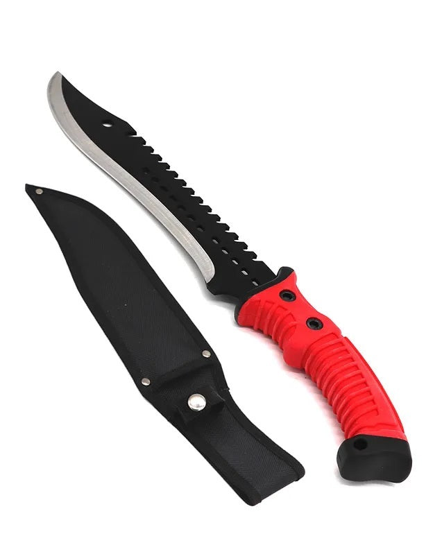 16" Fixed Blade Outdoor Hunting Knife, Red Rubberized Handle - Tophatter's Guns'N'Weapons Store Collectible Weapons - Tophatter Daily Deals