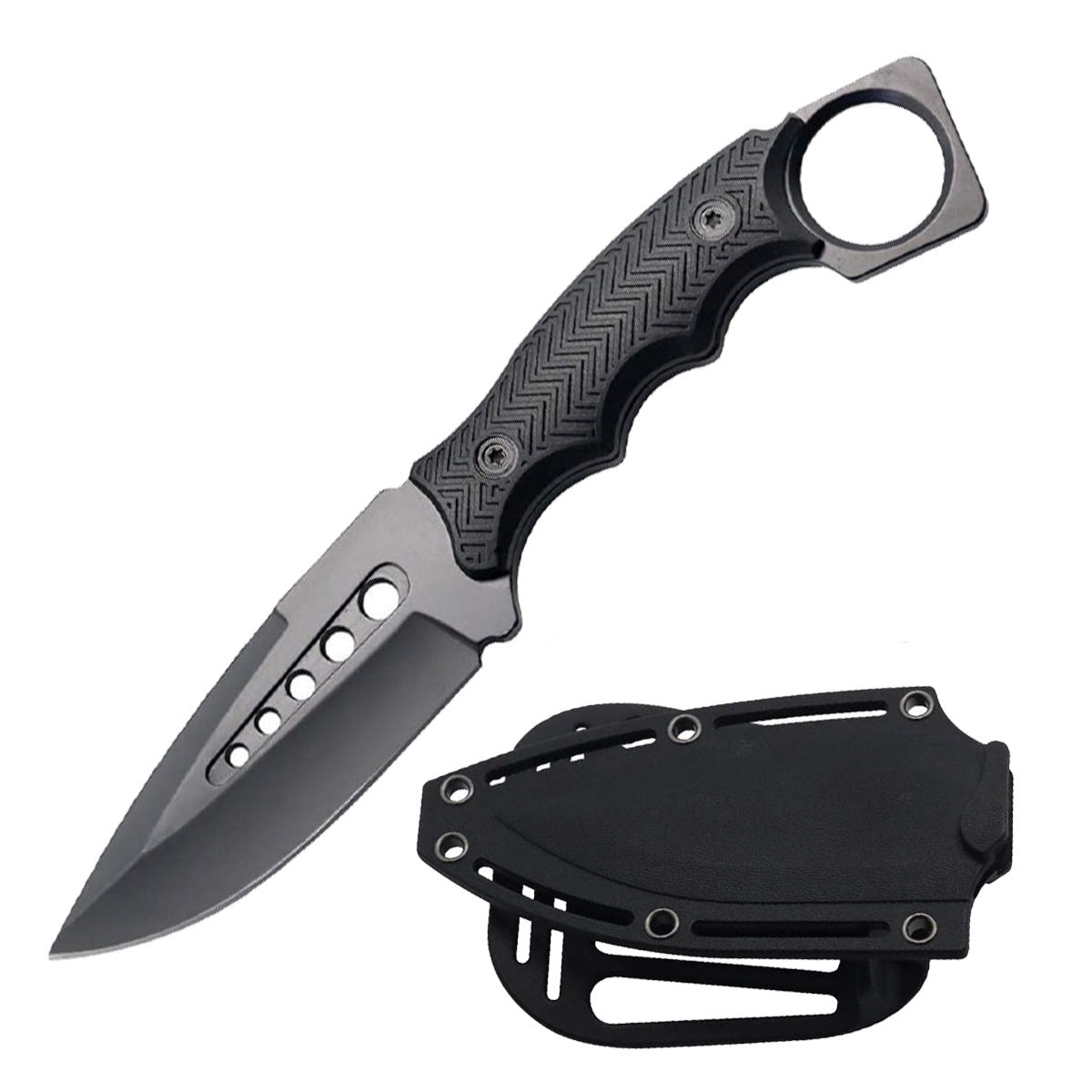 8.5" Fixed Blade Black Tactical Hunting Knife ABS Belt Loop Holster Sheath Collectible Weapons - Tophatter Daily Deals