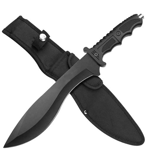 Outdoor Fixed Blade Knife, Black Kukri Blade, Black Handle, 15-Inch Overall - TOPHATTER'S ARMORY DEALS Collectible Weapons - Tophatter Daily Deals
