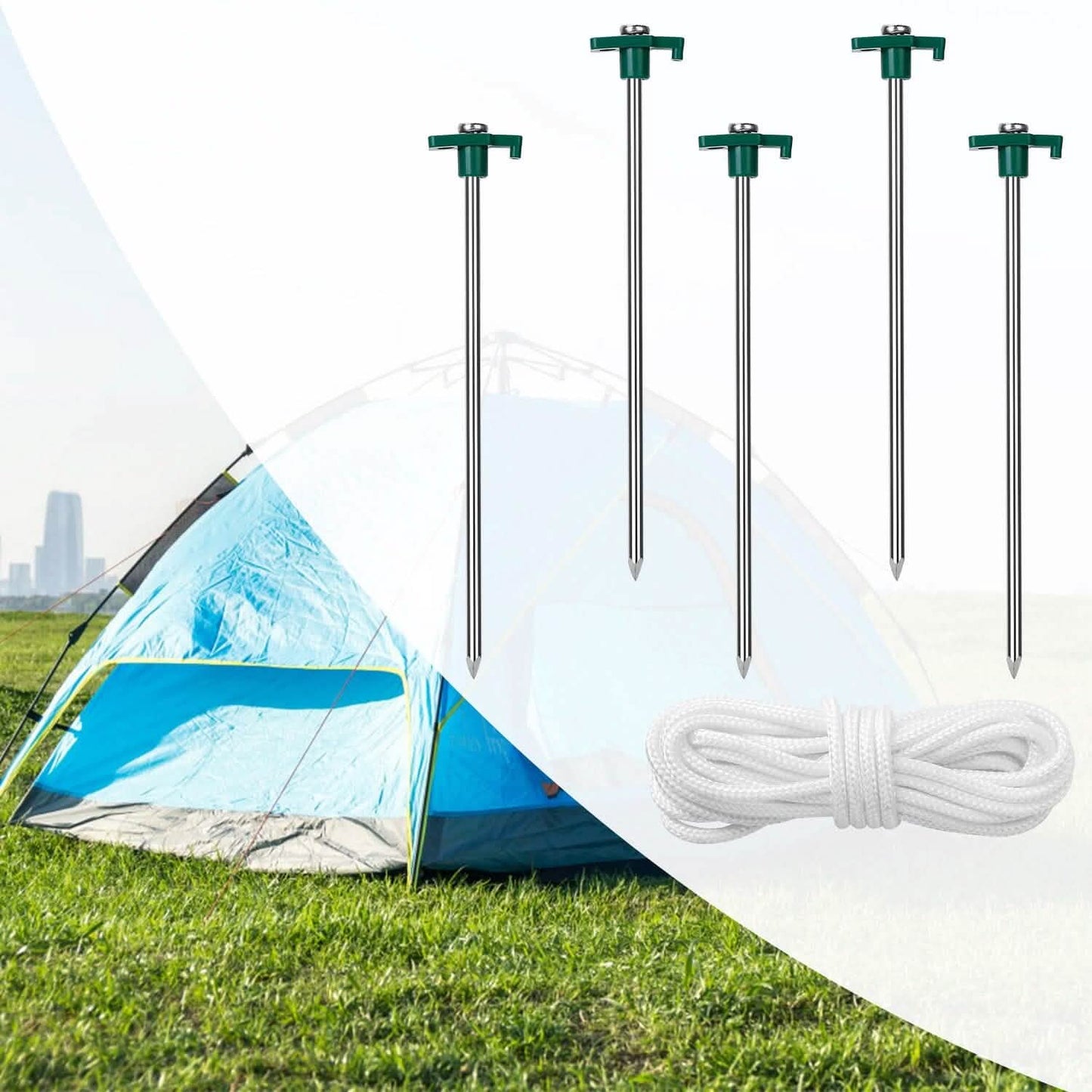 20-Piece: 9.8-Inch Tent Pegs Ropes Set Outdoor Recreation - Tophatter Daily Deals