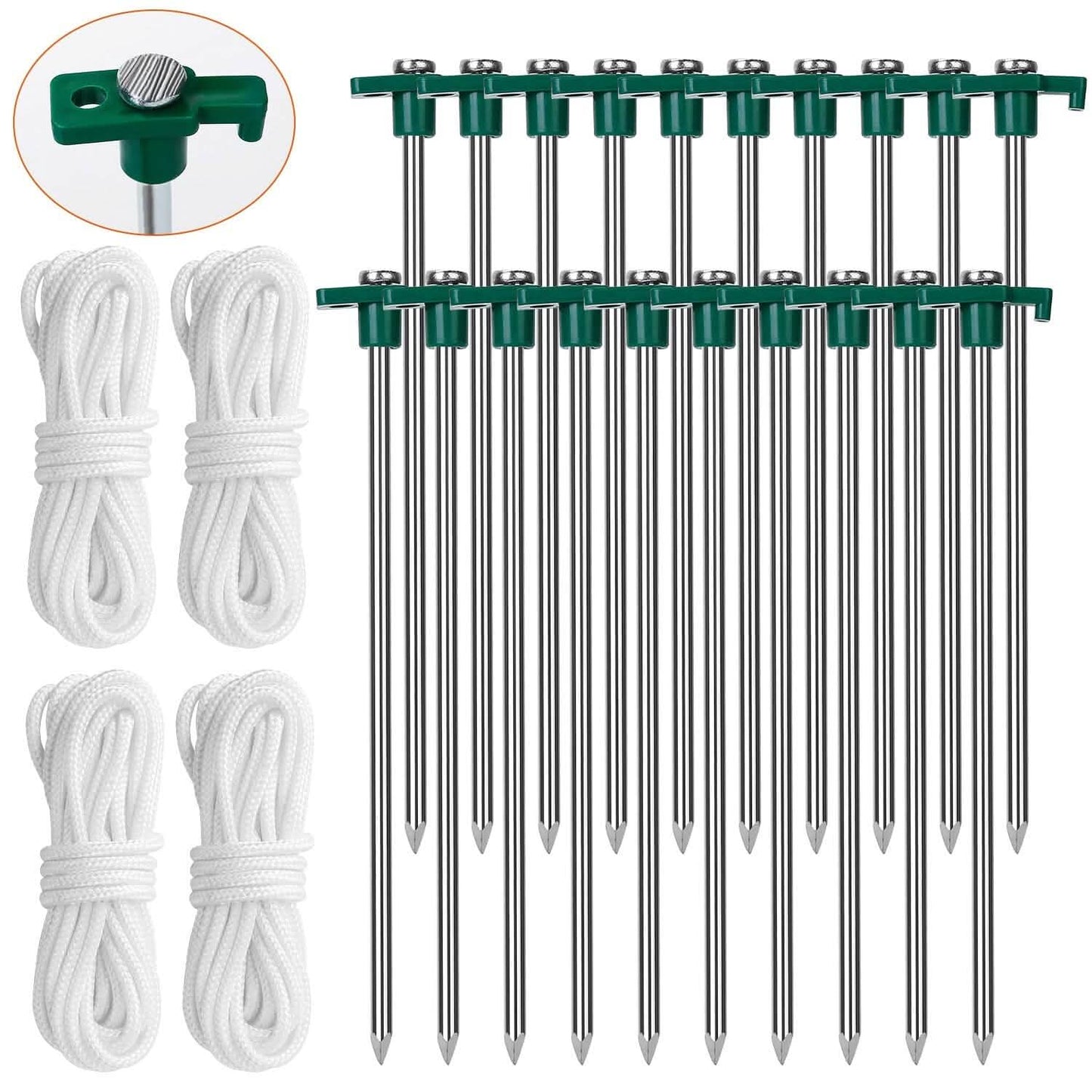 20-Piece: 9.8-Inch Tent Pegs Ropes Set Outdoor Recreation - Tophatter Daily Deals
