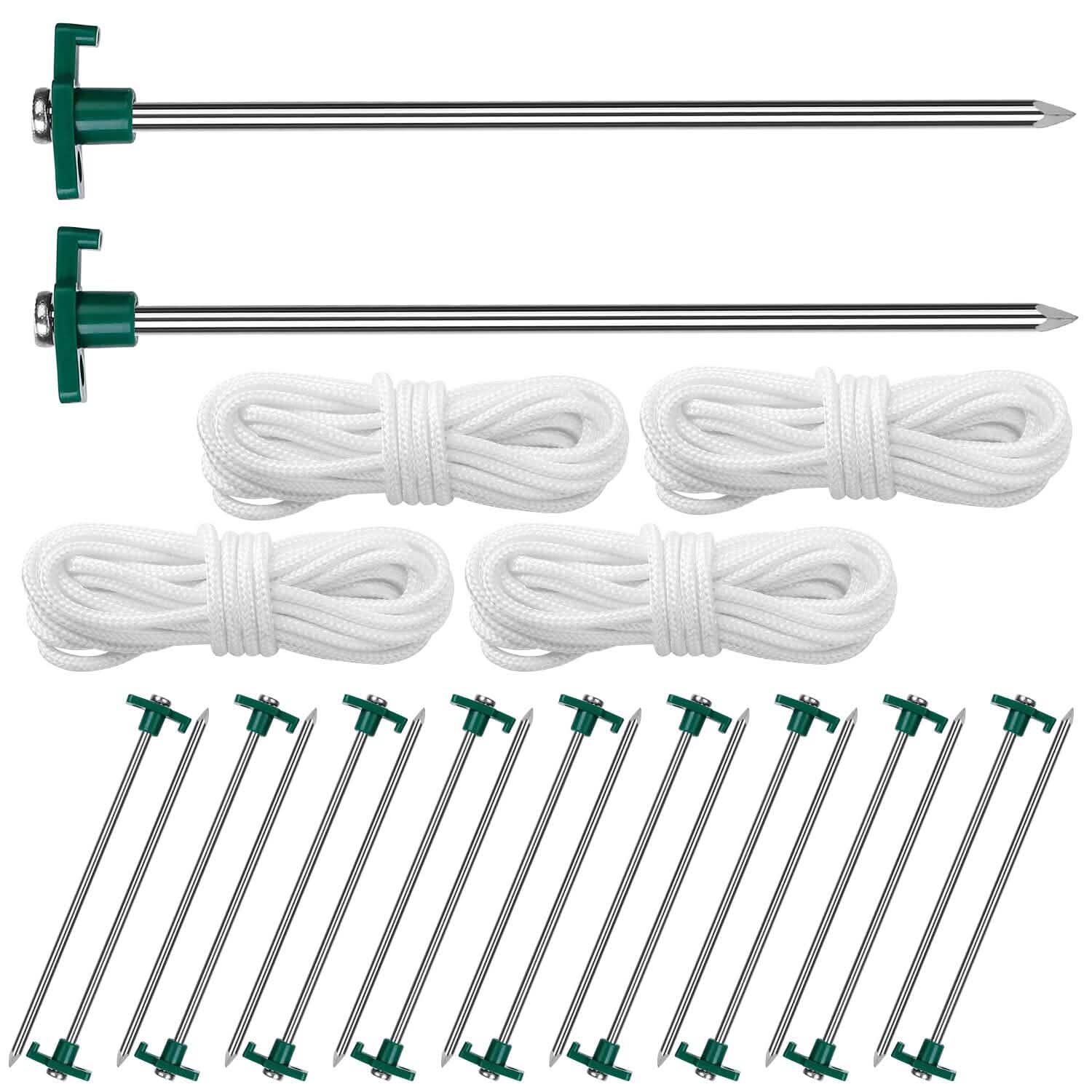 20-Piece: 9.8-Inch Tent Pegs Ropes Set Outdoor Recreation - Tophatter Daily Deals
