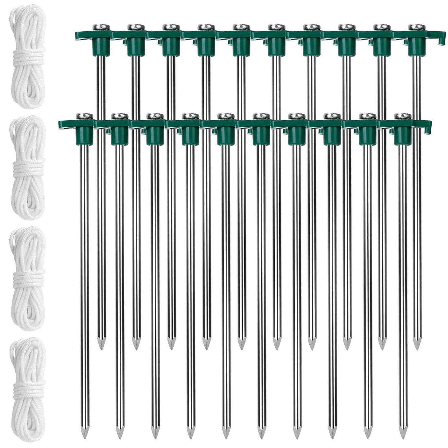 20-Piece: 9.8-Inch Tent Pegs Ropes Set Outdoor Recreation - Tophatter Daily Deals