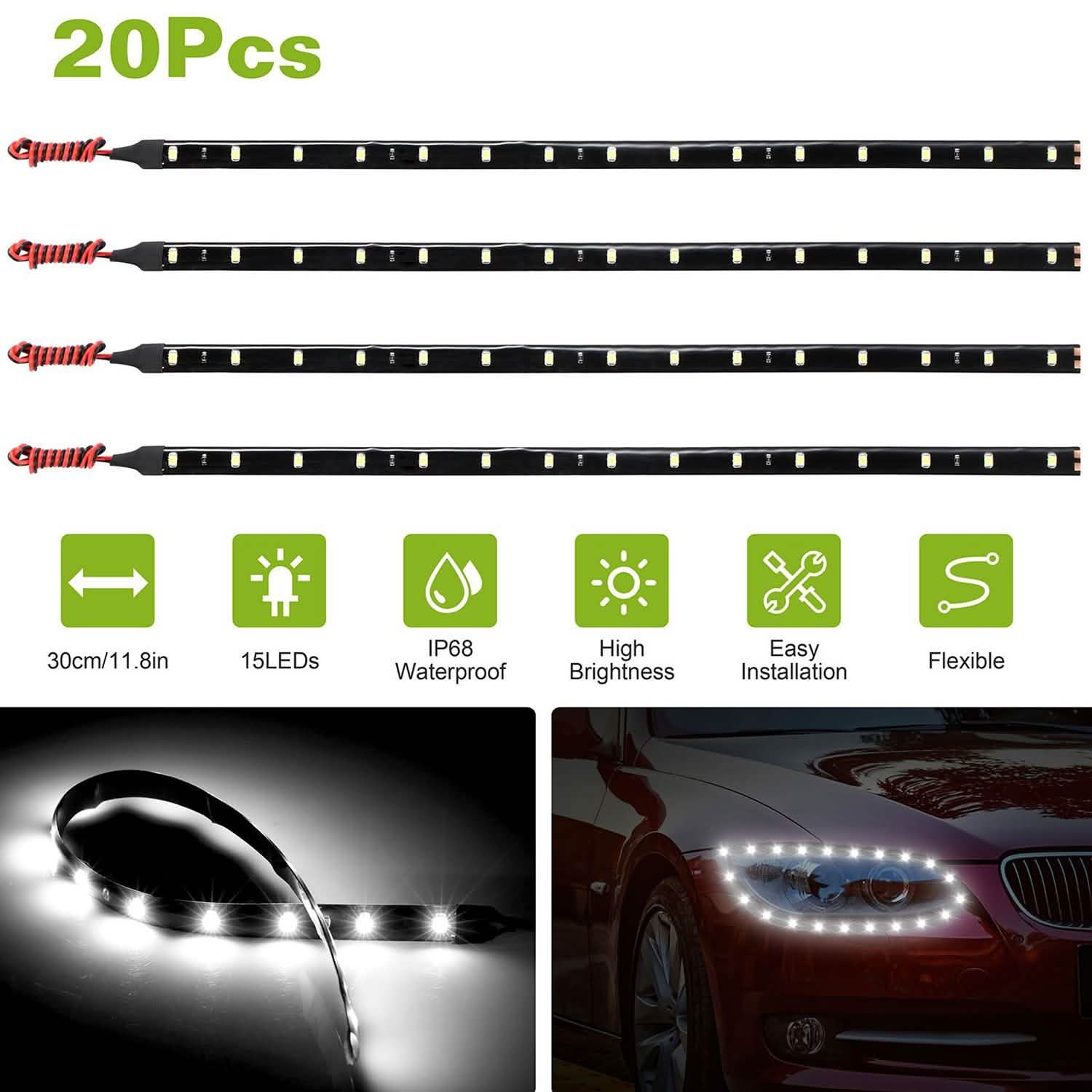 20-Pieces: 12V Auto-LED Light Strip Automotive - Tophatter Daily Deals
