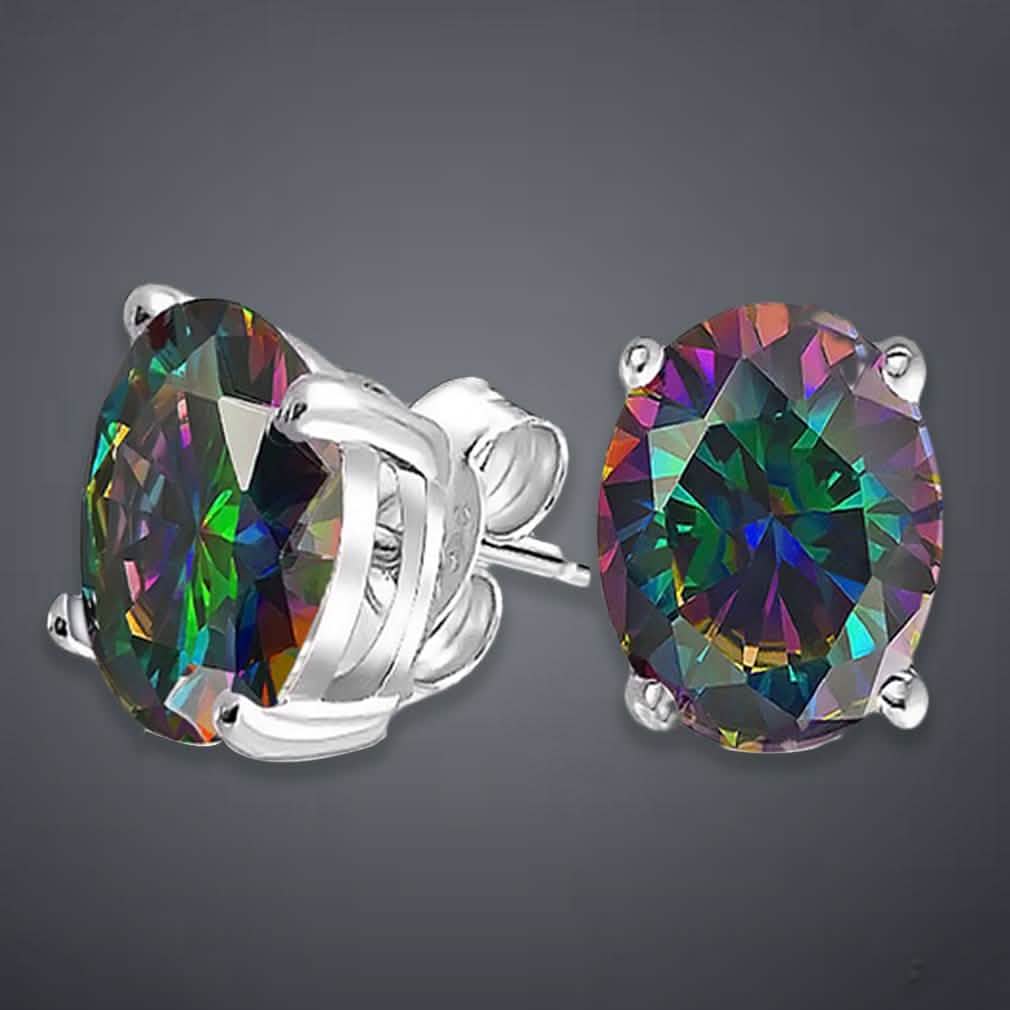 2.00 CTTW Genuine Rainbow Topaz Oval Cut Sterling Silver Studs Earrings - Tophatter Daily Deals