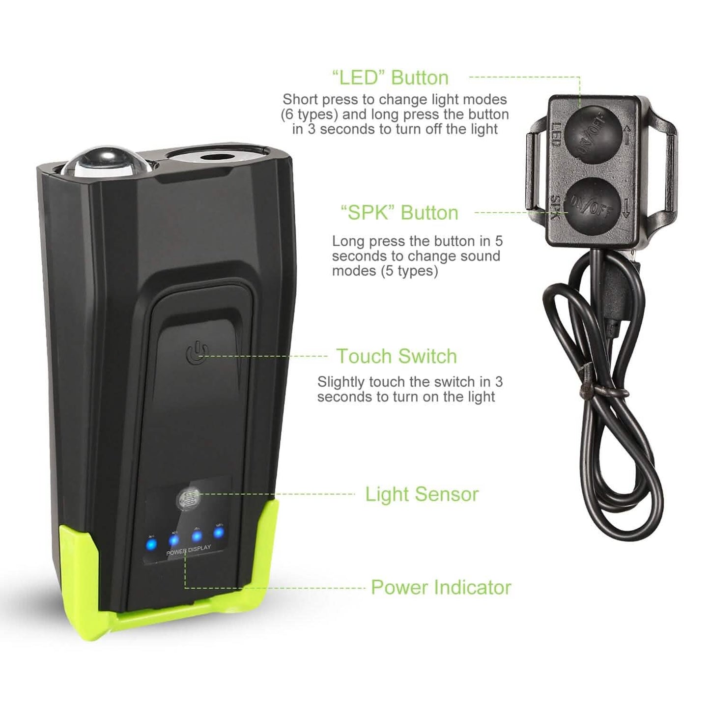 20000LM Bike Front Light with 120dB Loud Horn Outdoor Recreation - Tophatter Daily Deals