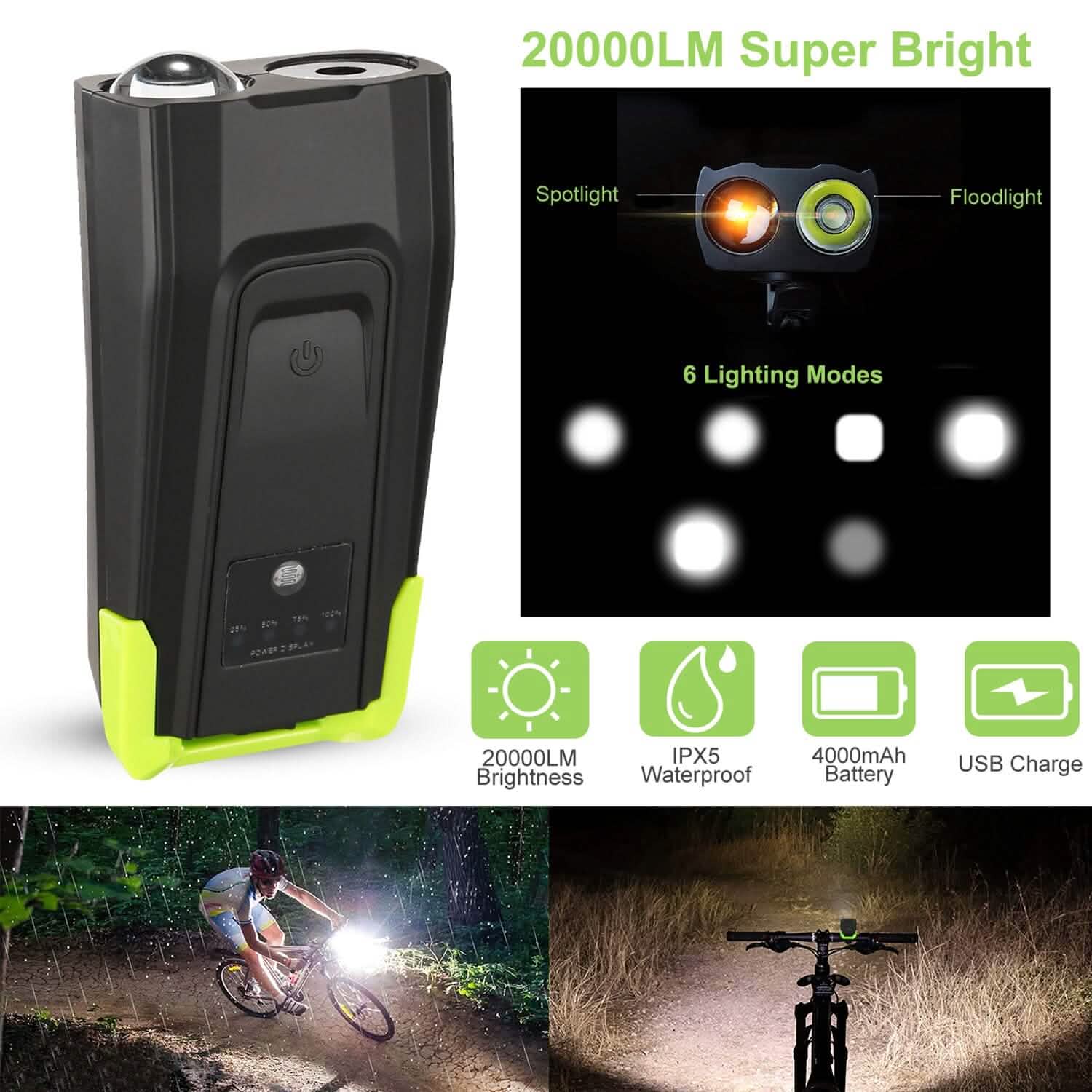 20000LM Bike Front Light with 120dB Loud Horn Outdoor Recreation - Tophatter Daily Deals